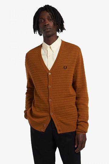 Dzianina Fred Perry Chevron Textured Cardigan Męskie Camel | PL 1282ILHS